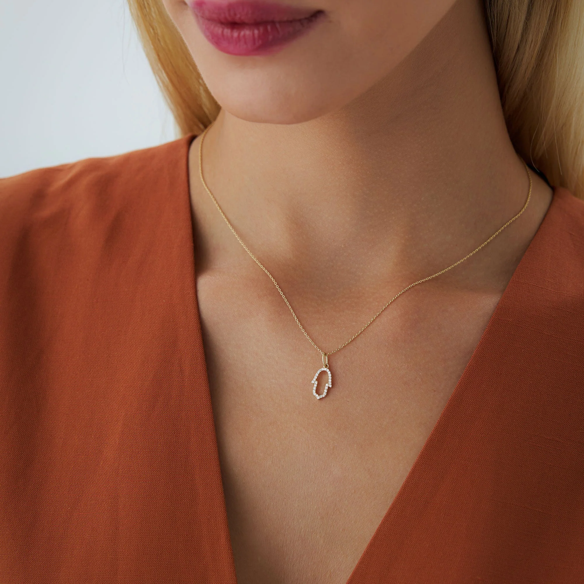 14k Rose Diamond Hamsa Necklace - Image 3