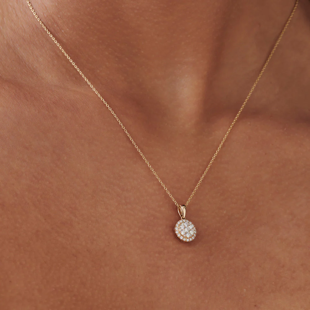 14k Rose Diamond Round Illusion Cluster Necklace - Image 4