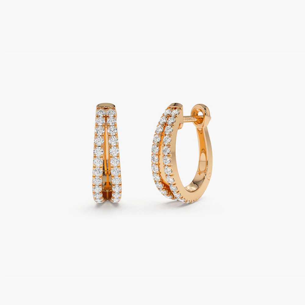 14k Rose Double Hoop Diamond Earrings