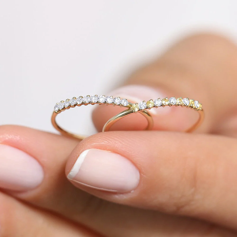 14K Rose Gold 11 Stone Petite Diamond Wedding Band - Image 5
