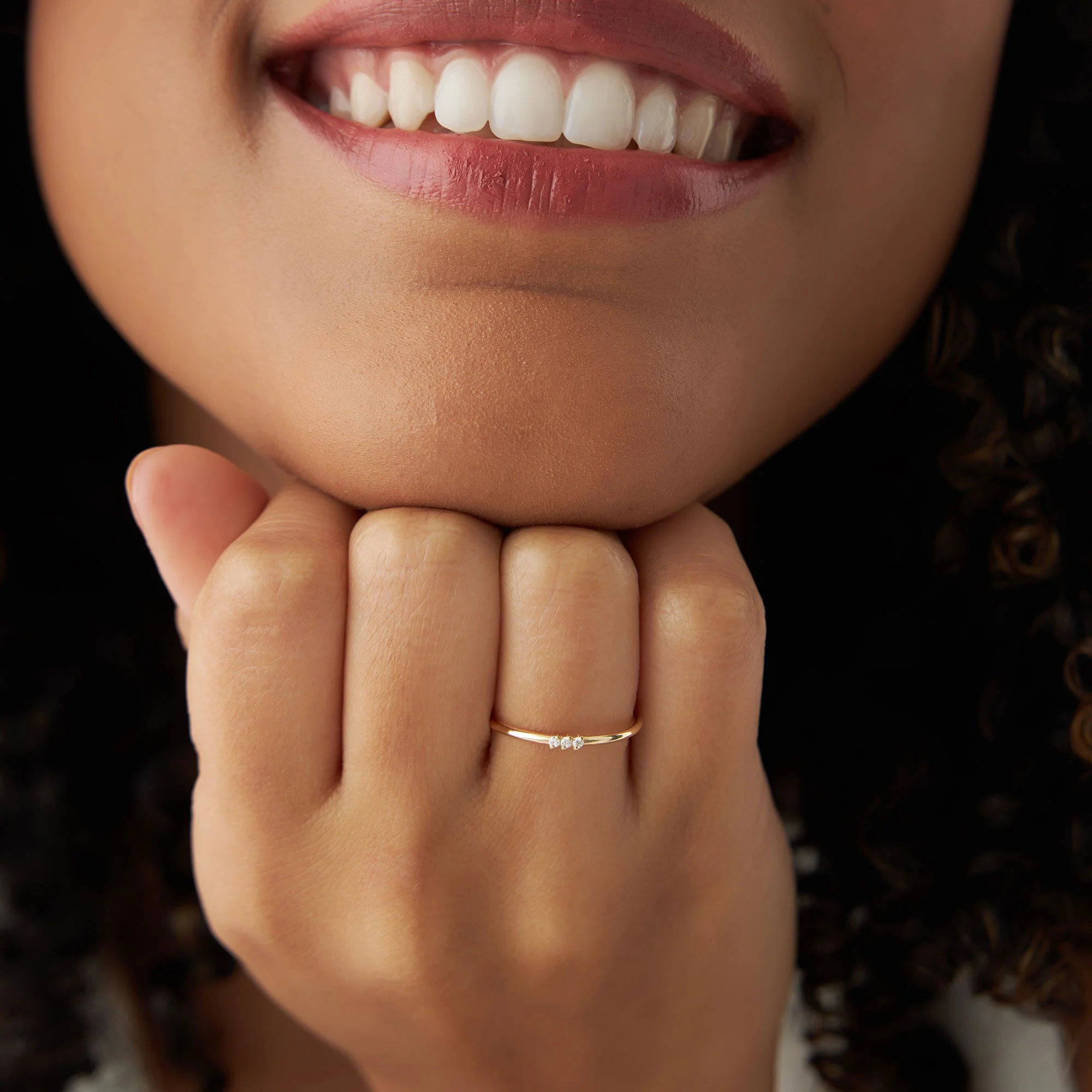 14K Rose Gold 3 Stone Minimalist Diamond Ring - Image 3