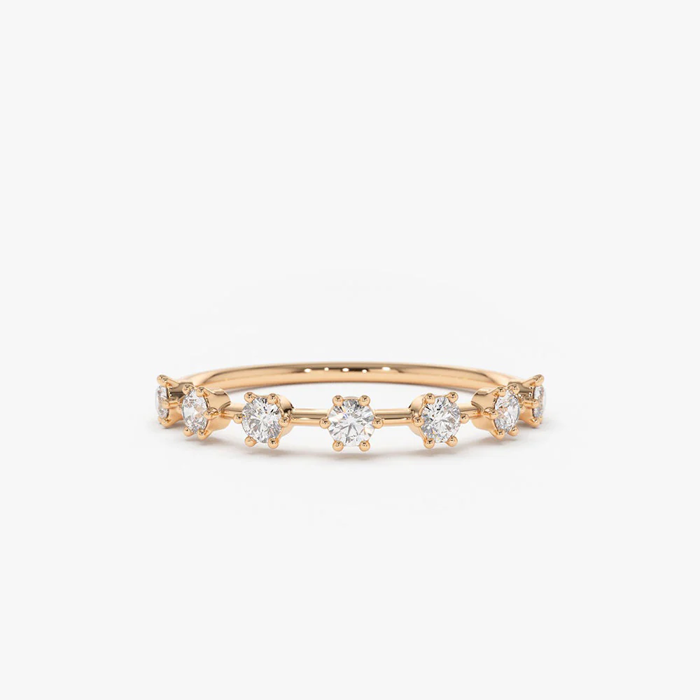 14K Rose Gold 7 Stone Round Diamond Wedding Ring