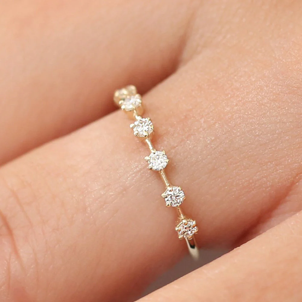 14K Rose Gold 7 Stone Round Diamond Wedding Ring - Image 2