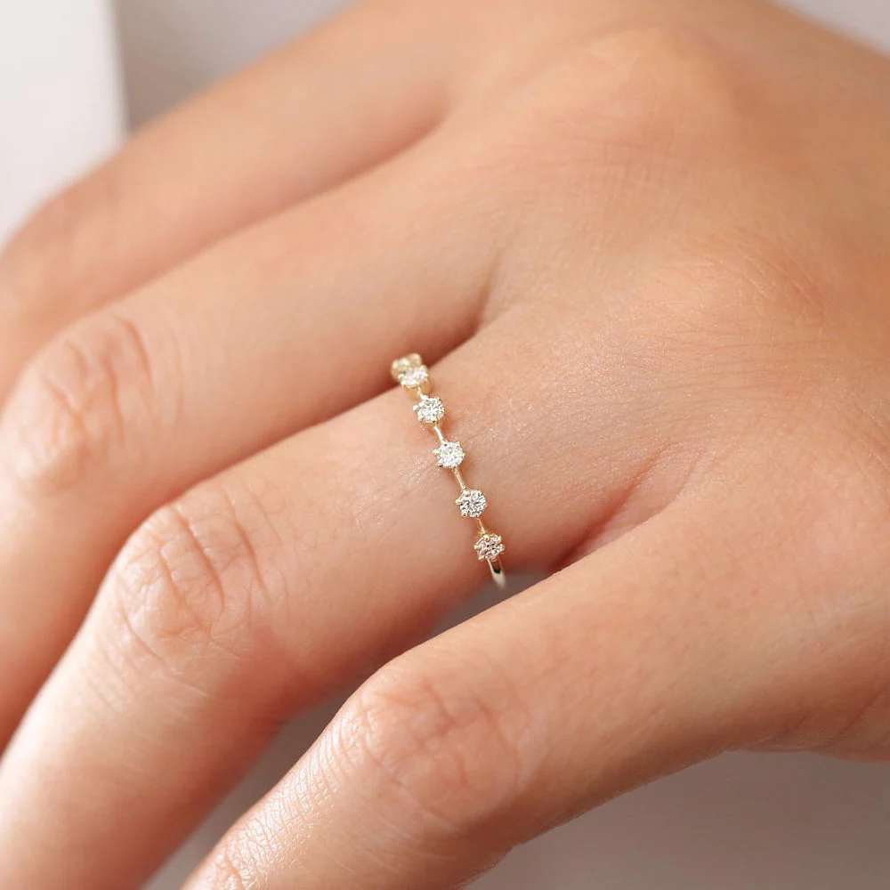 14K Rose Gold 7 Stone Round Diamond Wedding Ring - Image 3