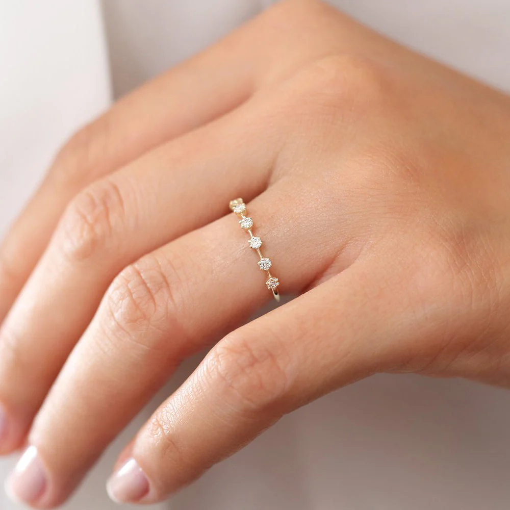 14K Rose Gold 7 Stone Round Diamond Wedding Ring - Image 4