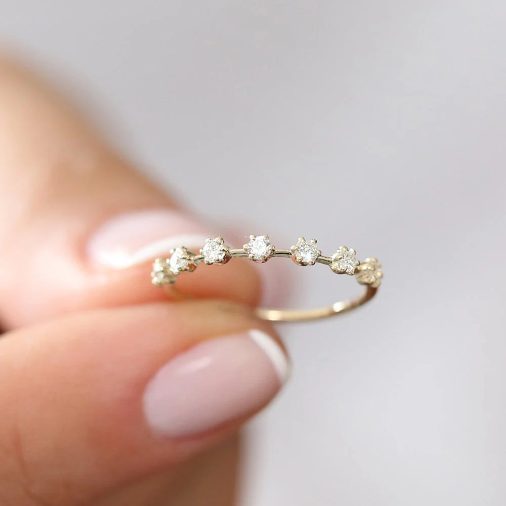 14K Rose Gold 7 Stone Round Diamond Wedding Ring - Image 5