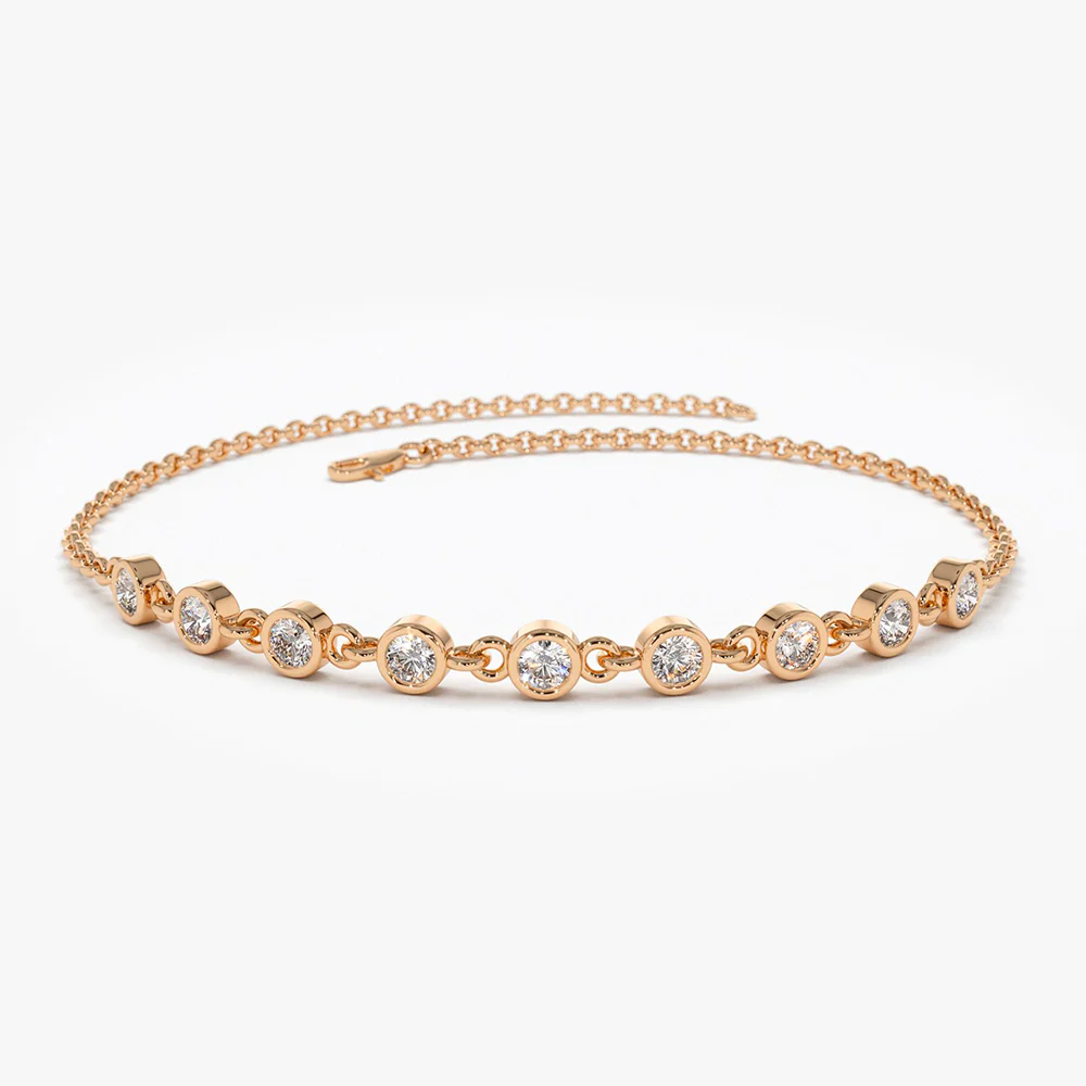 14K Rose Gold Bezel Set Diamond Bracelet