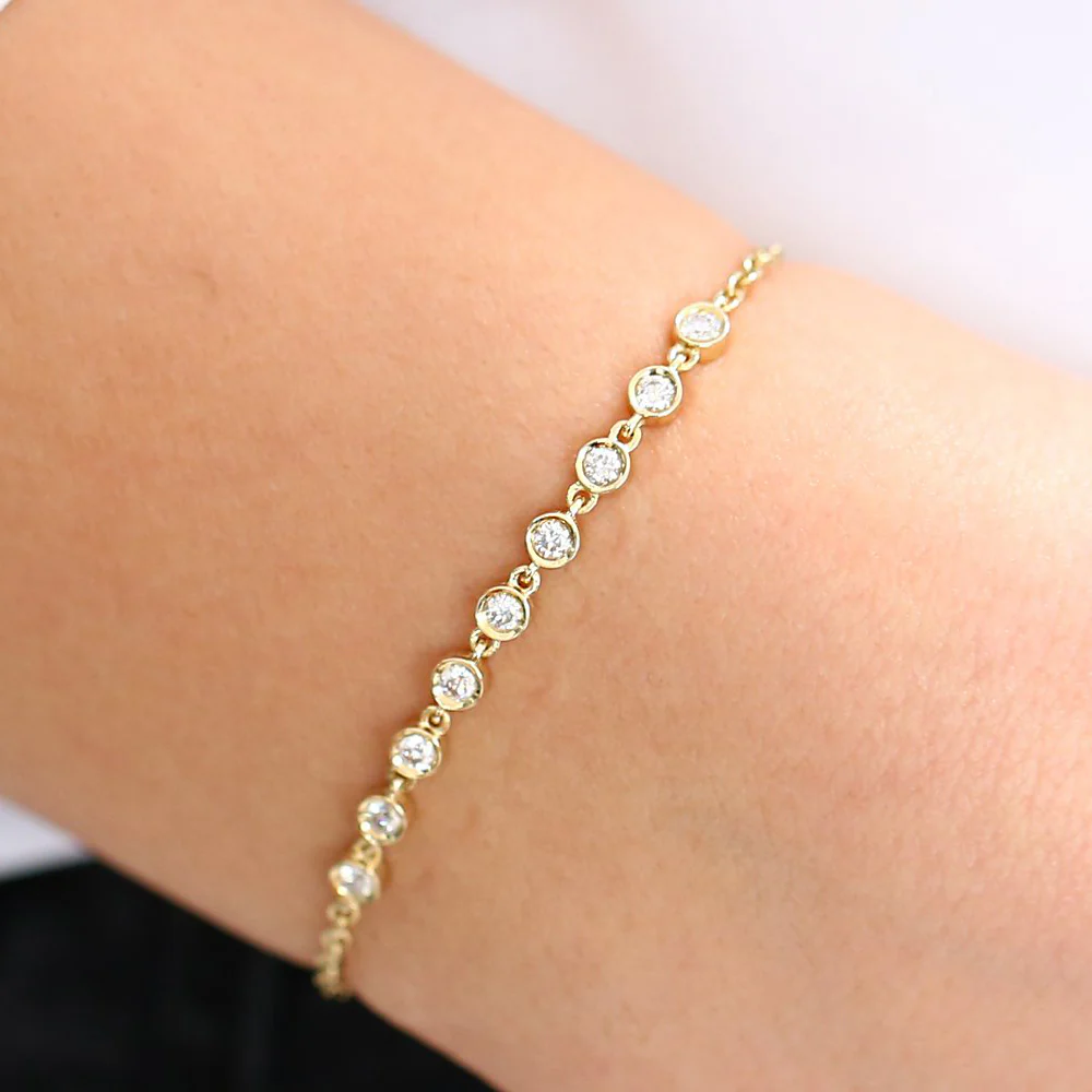 14K Rose Gold Bezel Set Diamond Bracelet - Image 2
