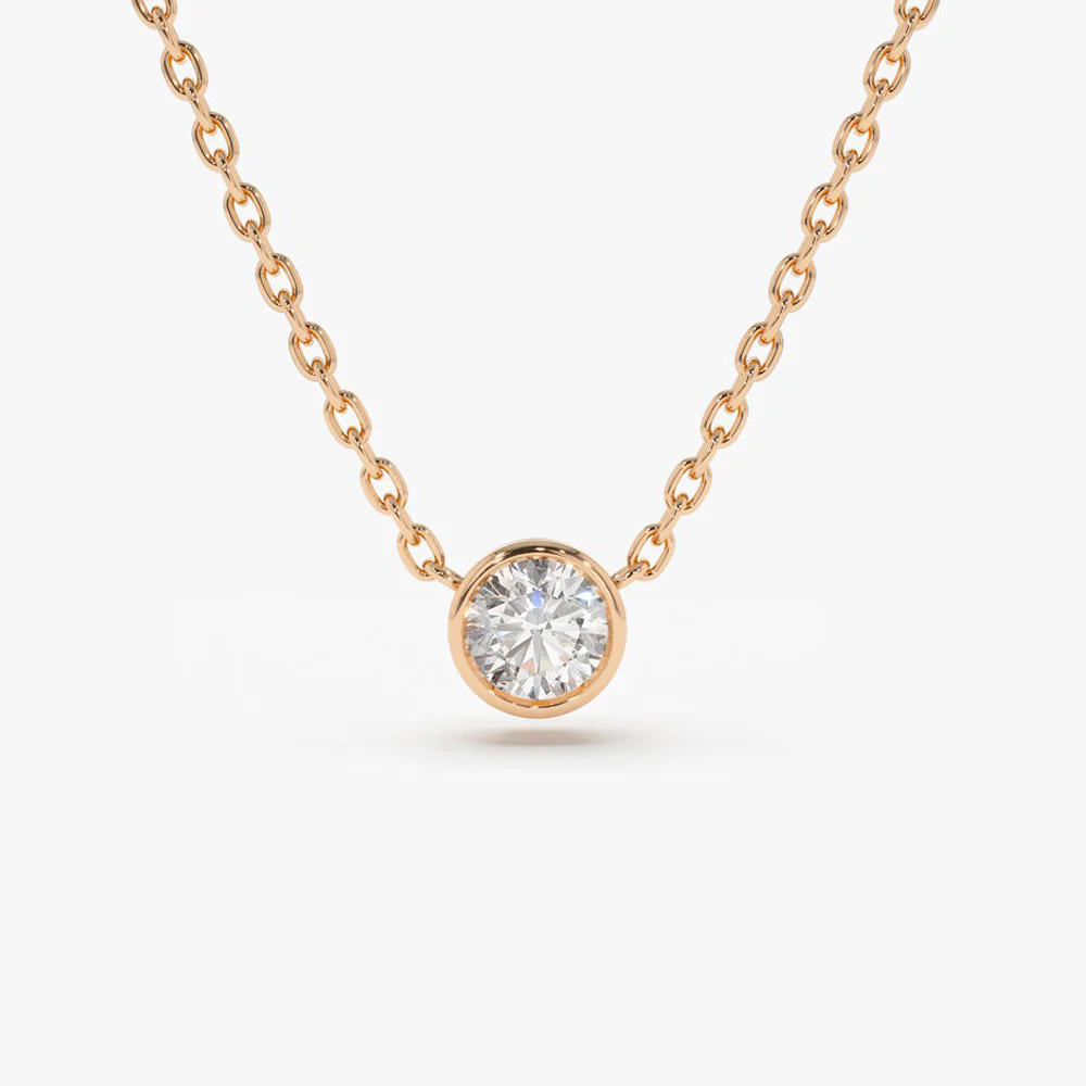 14K Rose Gold Bezel Set Diamond Solitaire Necklace