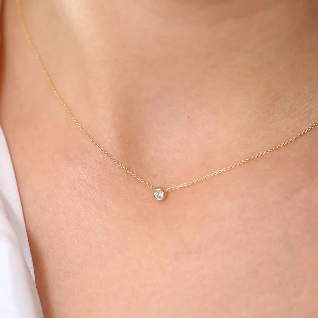 14K Rose Gold Bezel Set Diamond Solitaire Necklace - Image 2