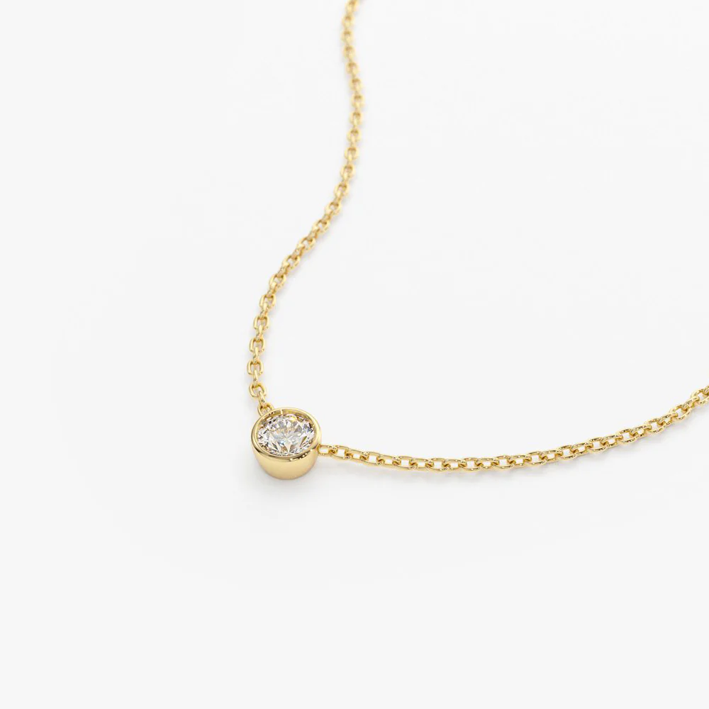 14K Rose Gold Bezel Set Diamond Solitaire Necklace - Image 3