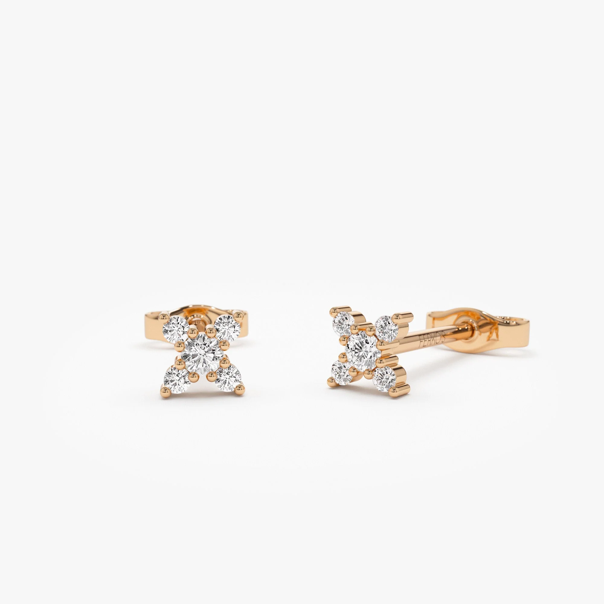 14K Rose Gold Criss Cross X Diamond Earring Studs