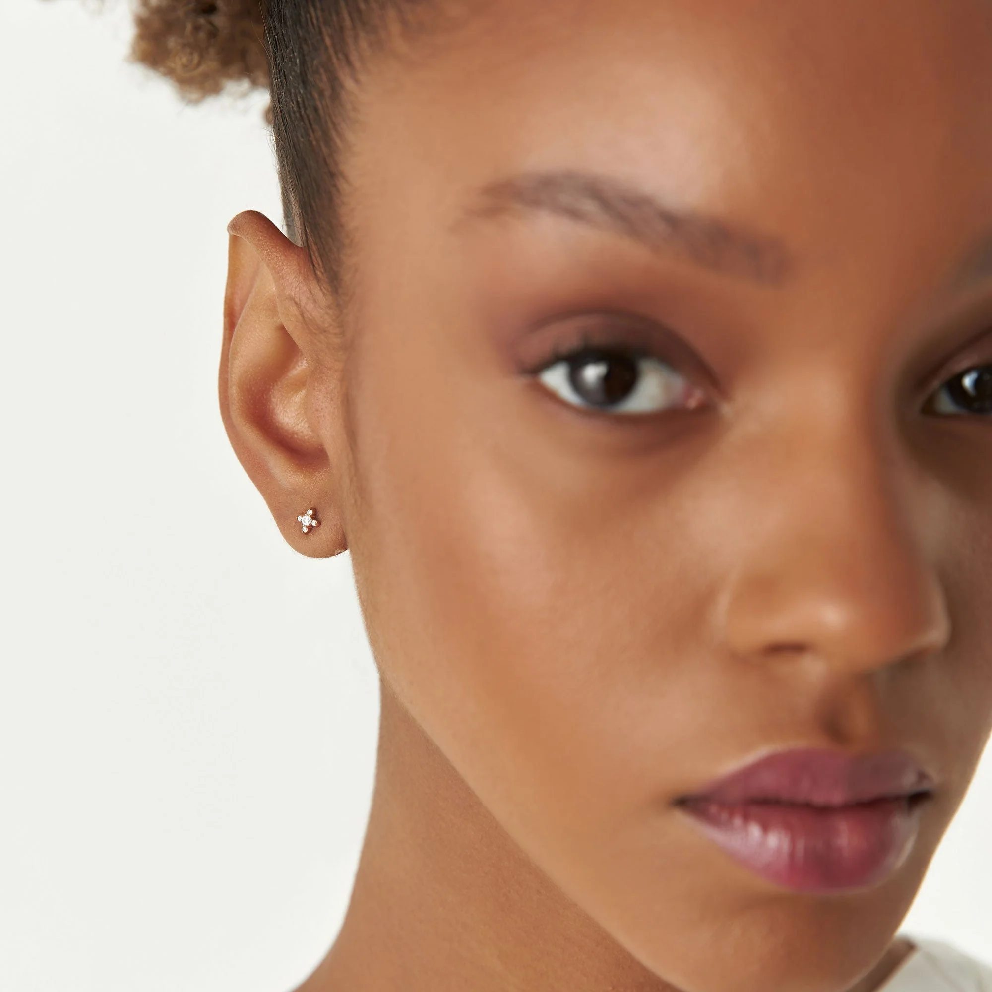 14K Rose Gold Criss Cross X Diamond Earring Studs - Image 2