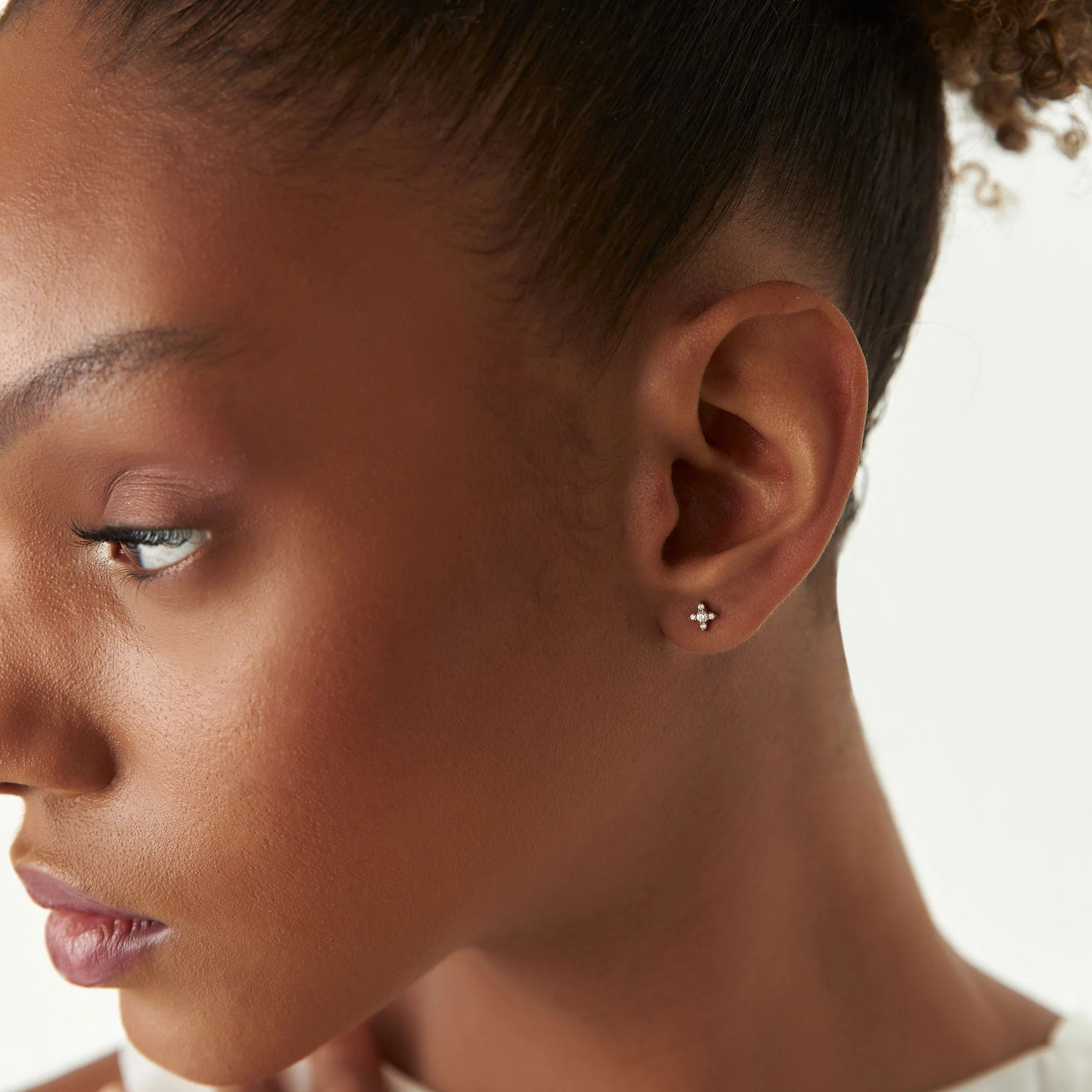 14K Rose Gold Criss Cross X Diamond Earring Studs - Image 4