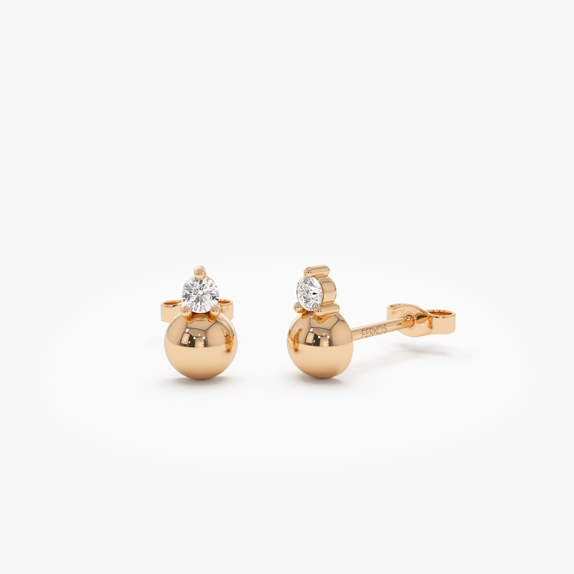 14K Rose Gold Diamond Ball Studs
