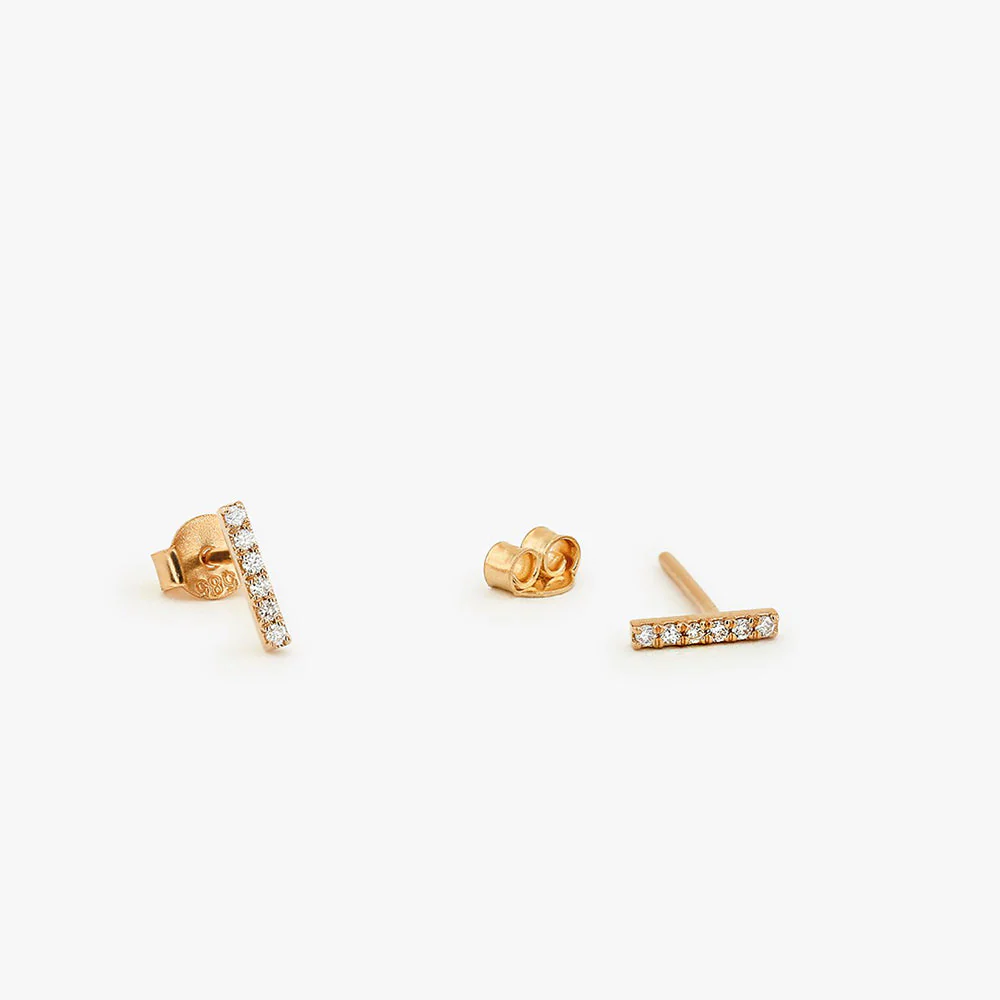 14K Rose Gold Diamond Bar Stud Earrings