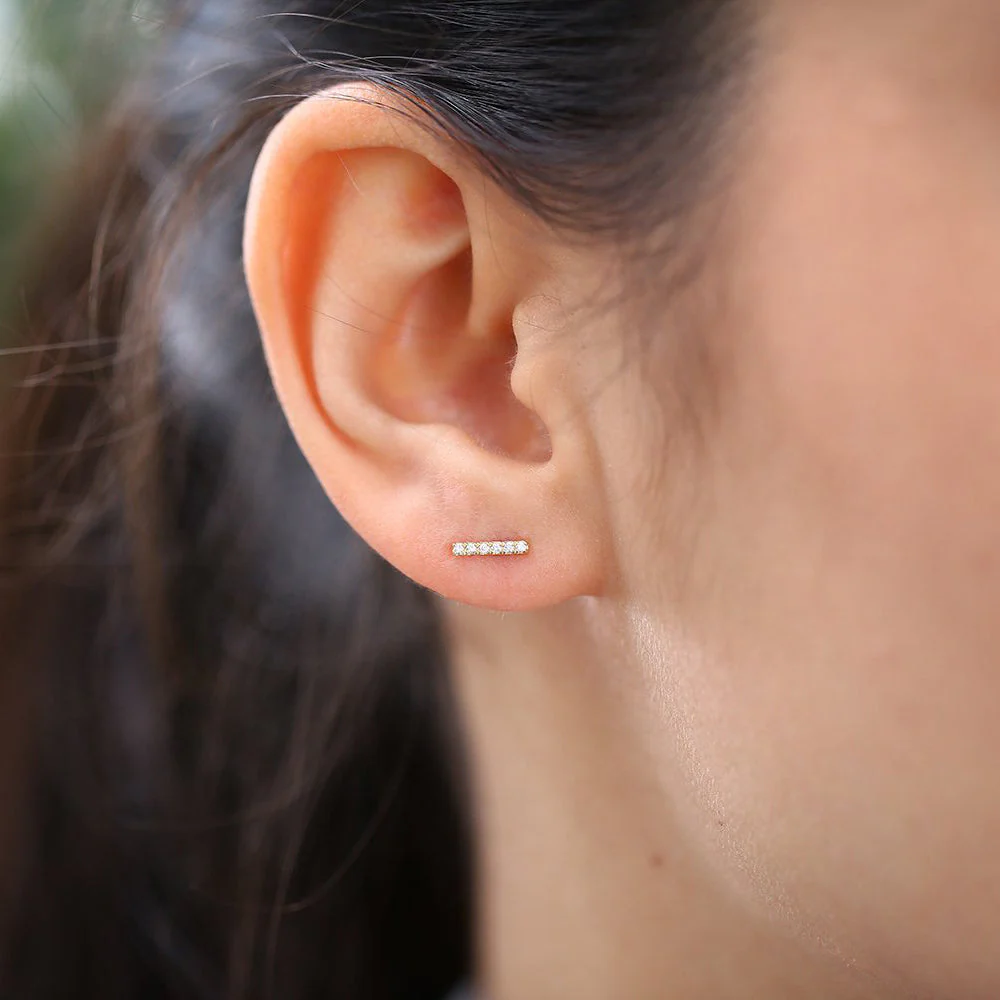 14K Rose Gold Diamond Bar Stud Earrings - Image 4