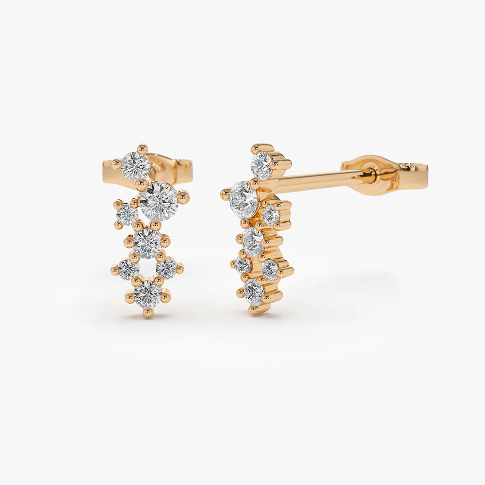 14K Rose Gold Diamond Cluster Earrings