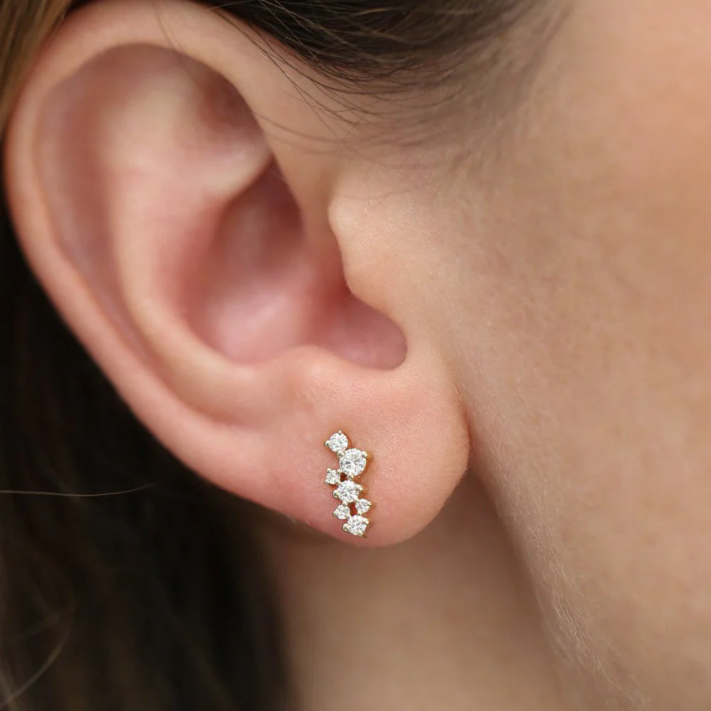 14K Rose Gold Diamond Cluster Earrings - Image 2