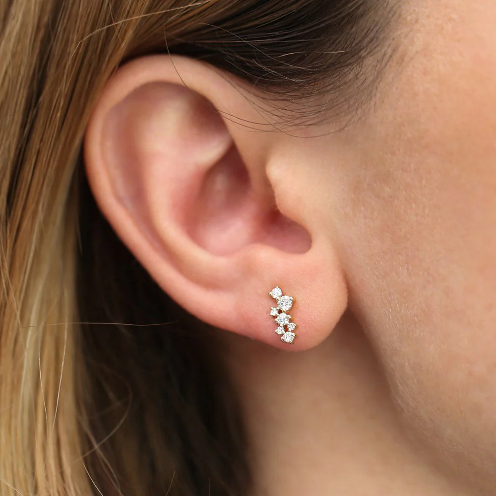 14K Rose Gold Diamond Cluster Earrings - Image 3