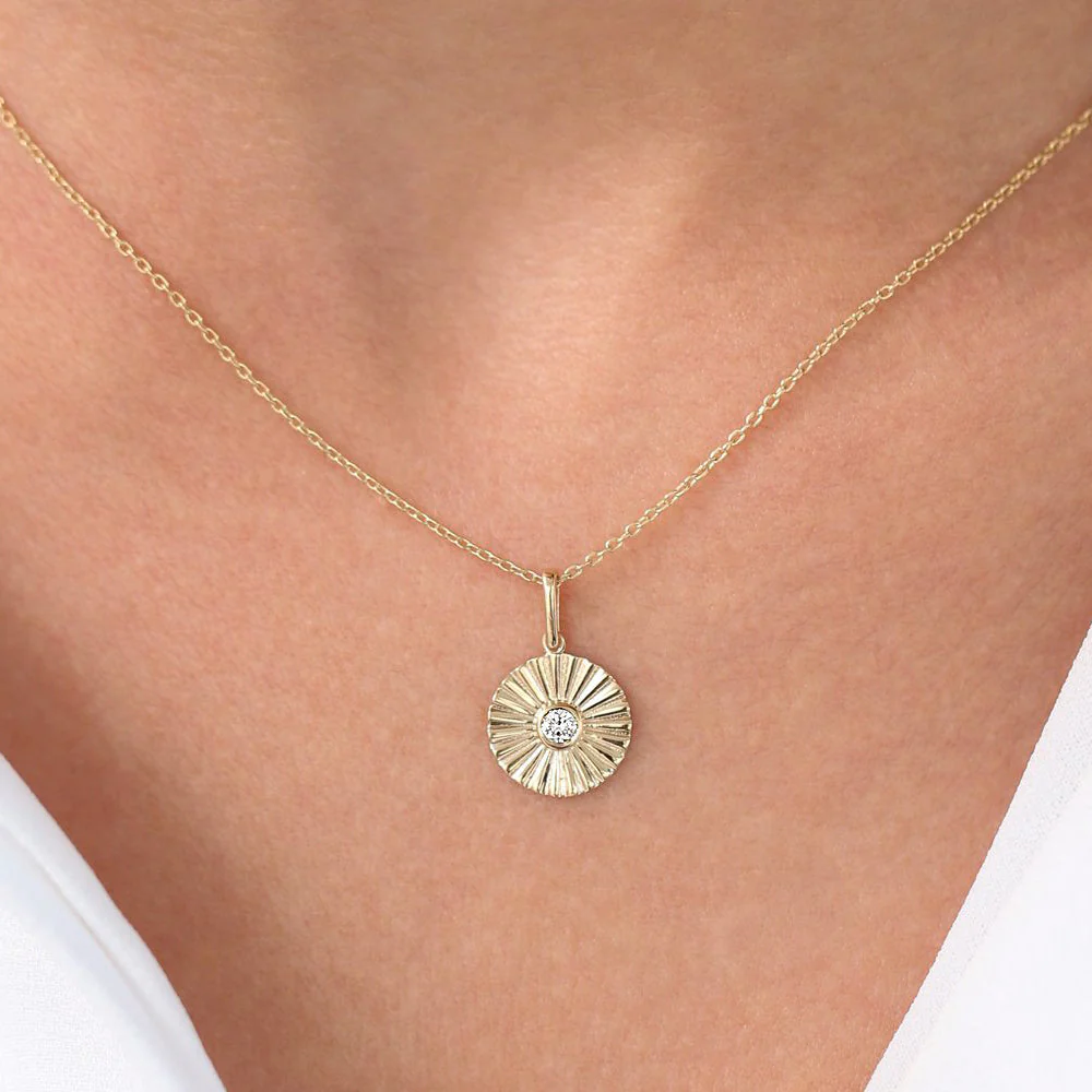 14K Rose Gold Diamond Disc Ray Necklace - Image 2