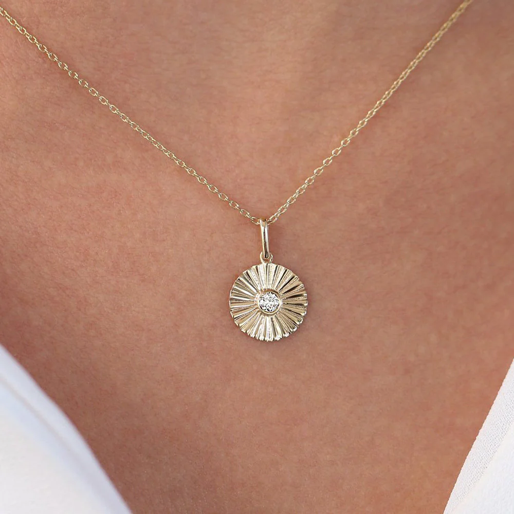 14K Rose Gold Diamond Disc Ray Necklace - Image 3