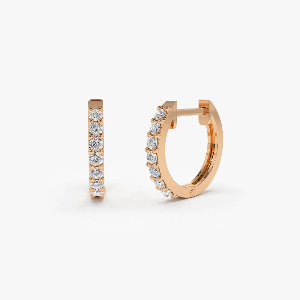 14K Rose Gold Diamond Hoop Earrings