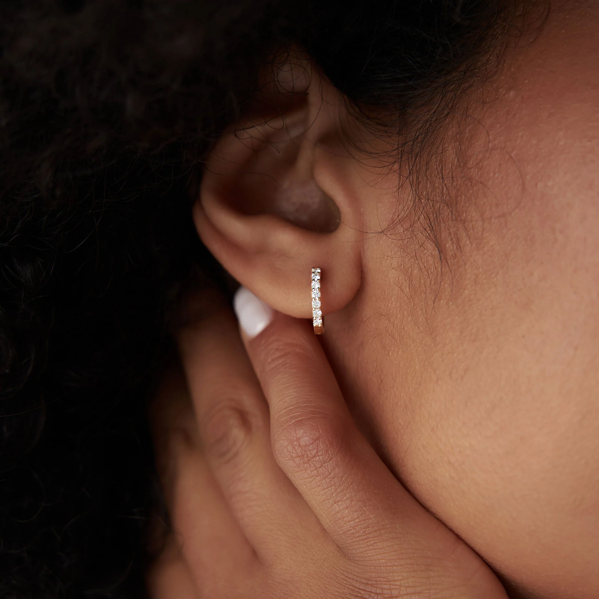 14K Rose Gold Diamond Hoop Earrings - Image 2
