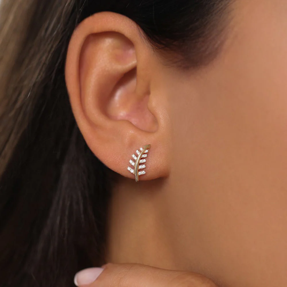 14k Rose Gold Diamond Leaf Earrings - Image 4