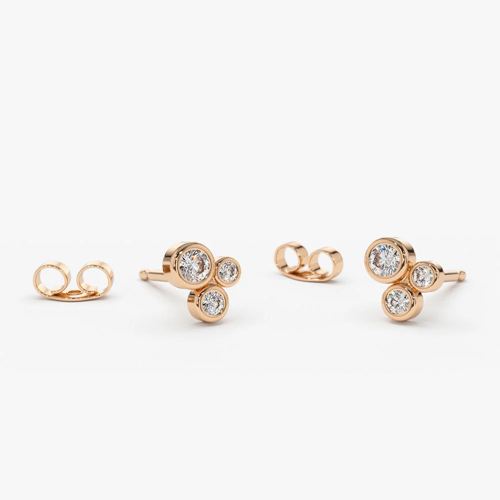 14K Rose Gold Graduated Diamond Stud Earrings