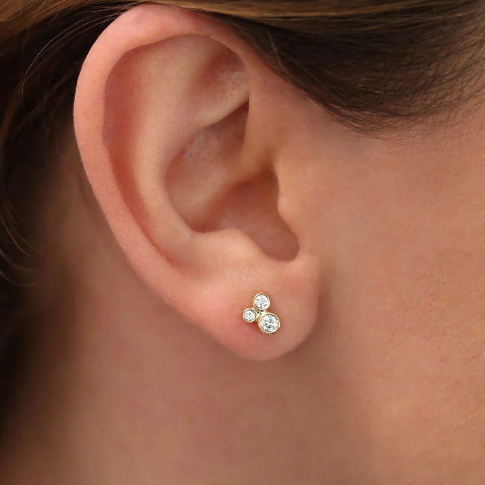 14K Rose Gold Graduated Diamond Stud Earrings - Image 2