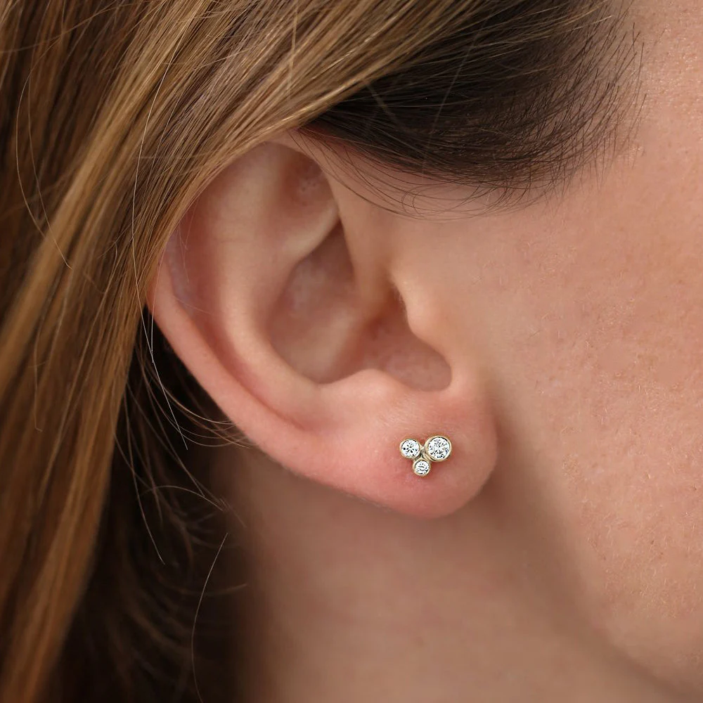 14K Rose Gold Graduated Diamond Stud Earrings - Image 3