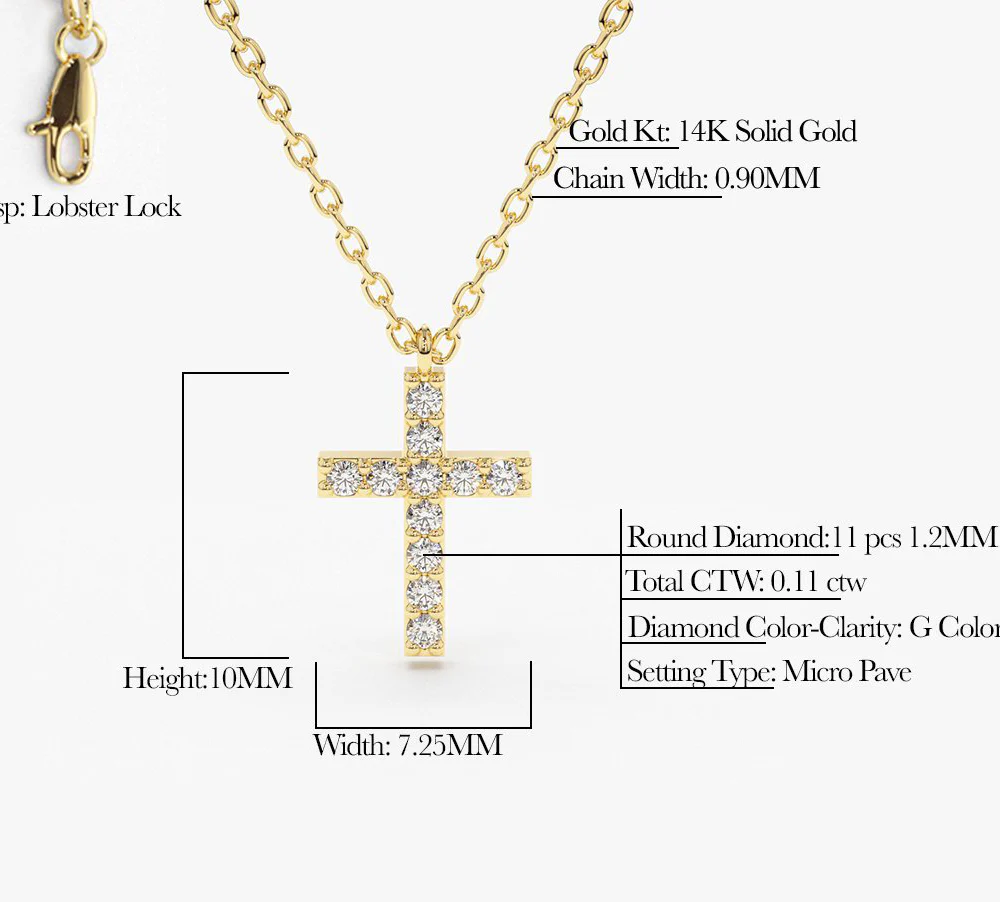 14K Rose Gold Micro Pave Diamond Cross Necklace - Image 4