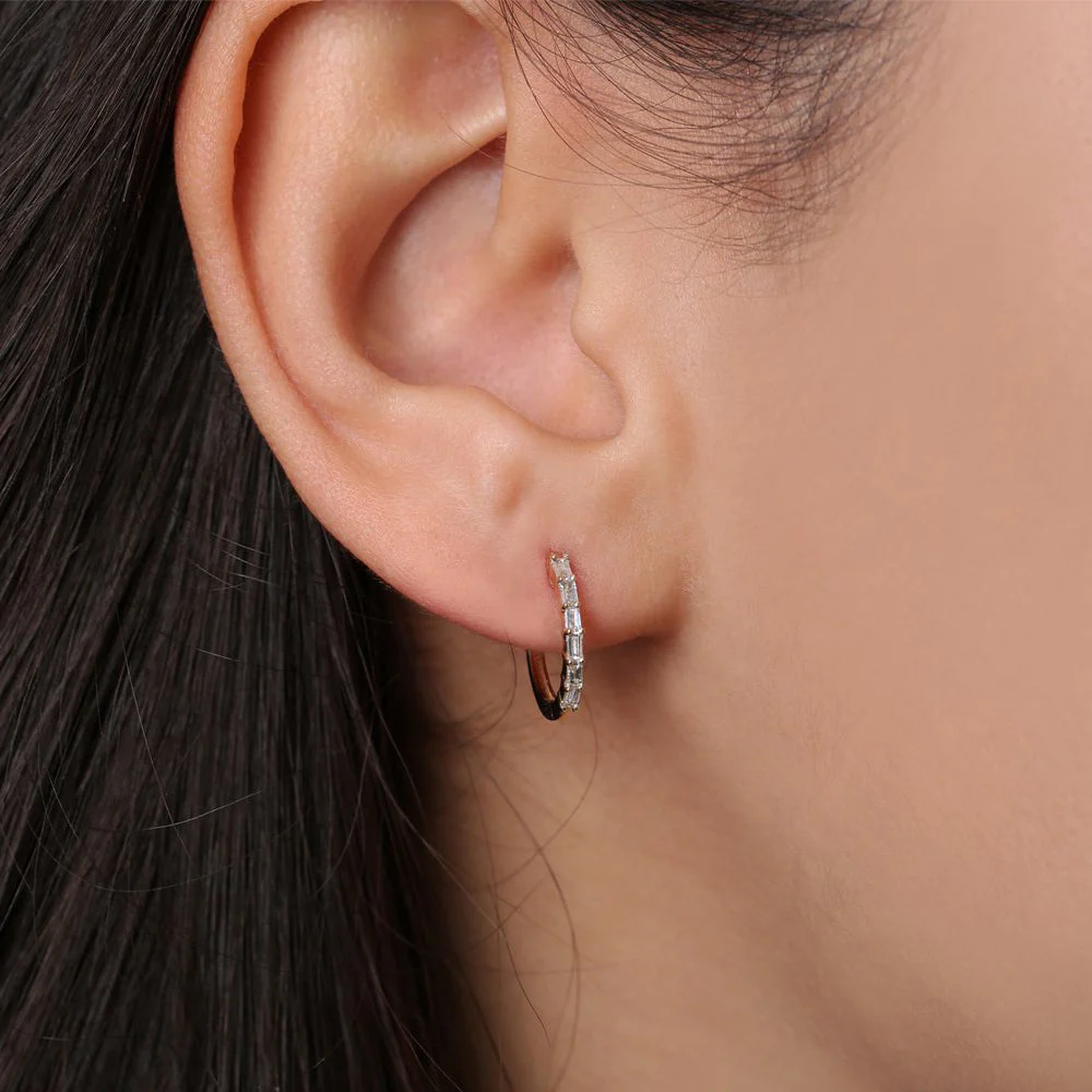 14K Rose Gold Mini Baguette Huggie Earrings - Image 3