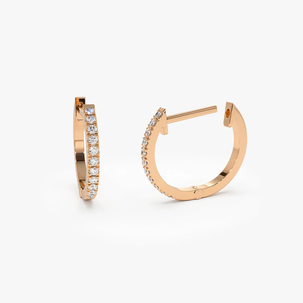 14K Rose Gold Mini Diamond Huggies Earrings