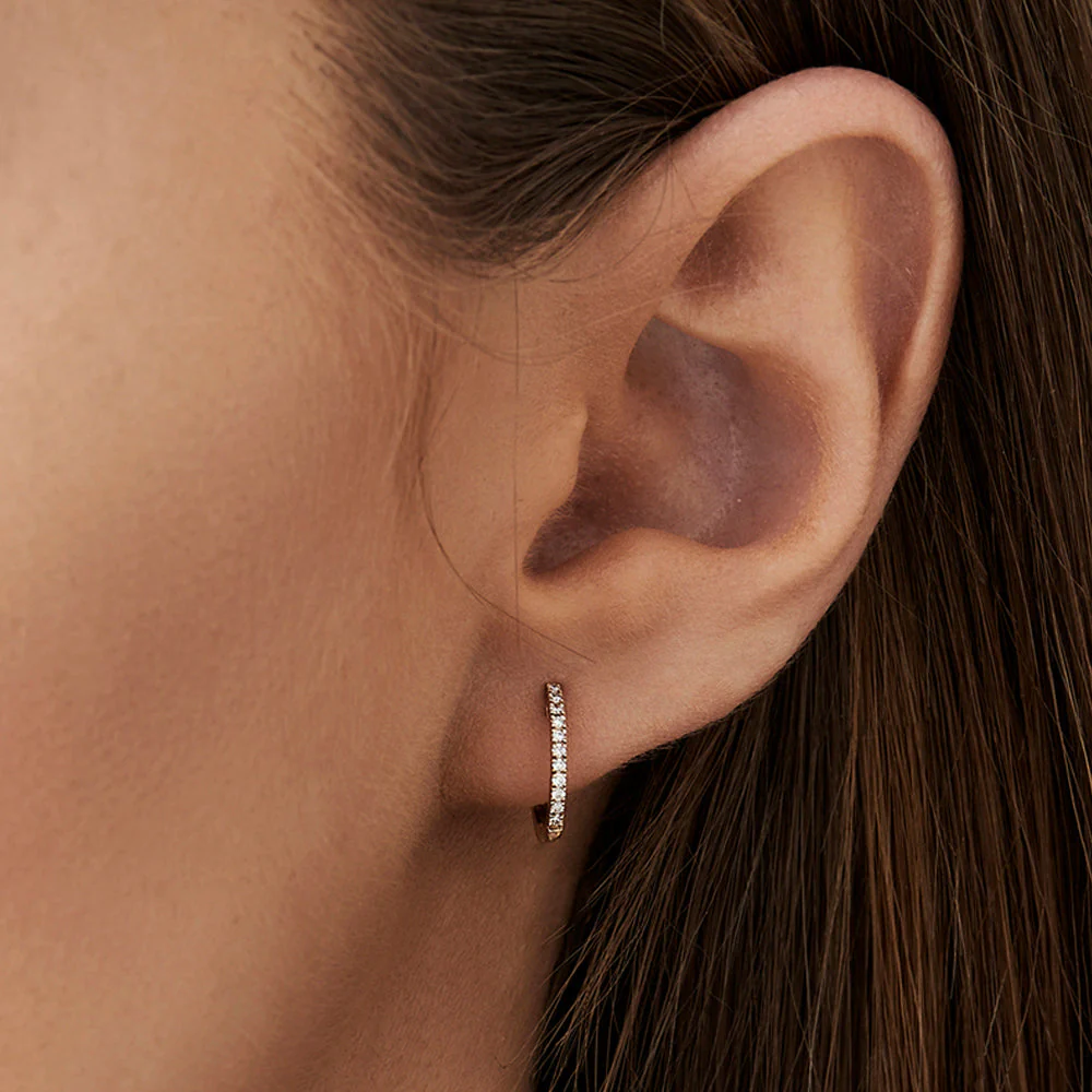 14K Rose Gold Mini Diamond Huggies Earrings - Image 2