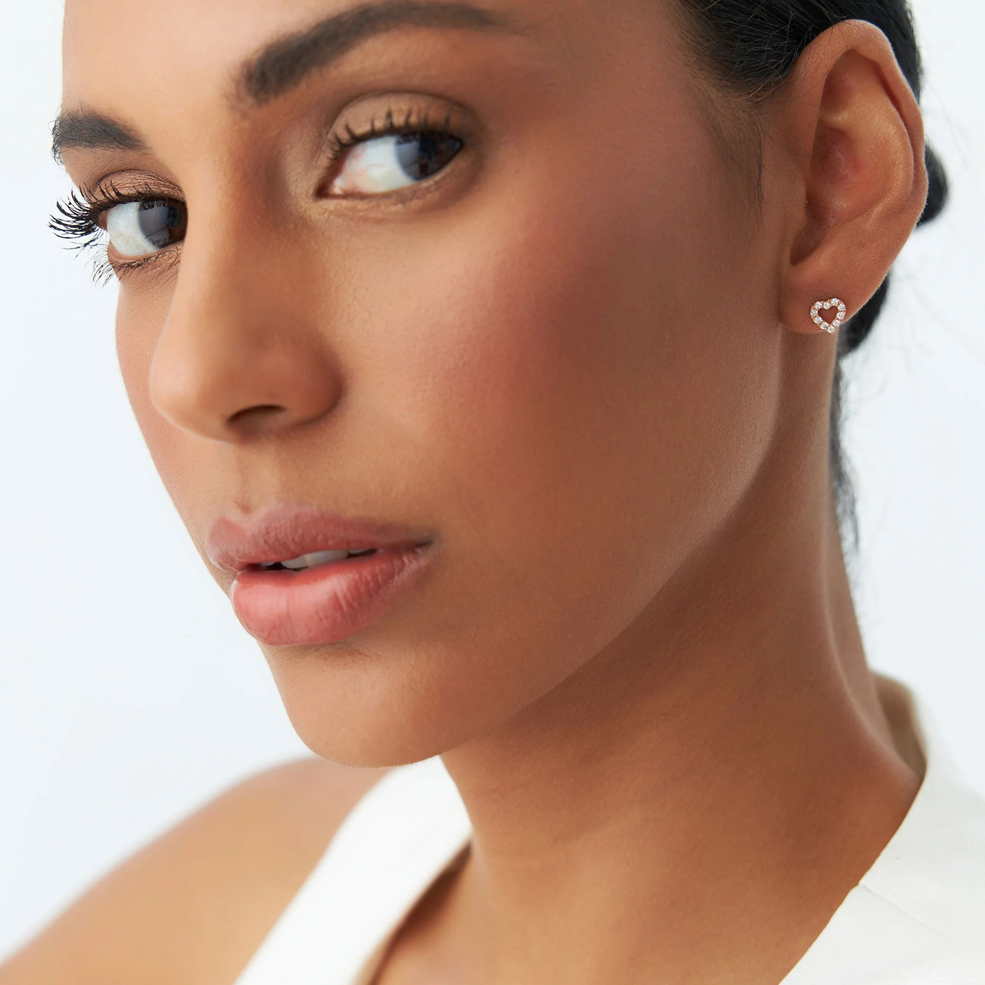 14K Rose Gold Mini Heart Earrings Diamond Studs - Image 2