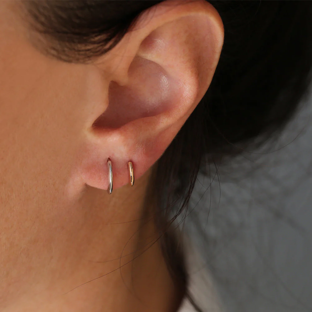 14k Rose Gold Mini Plain Huggies - Image 2