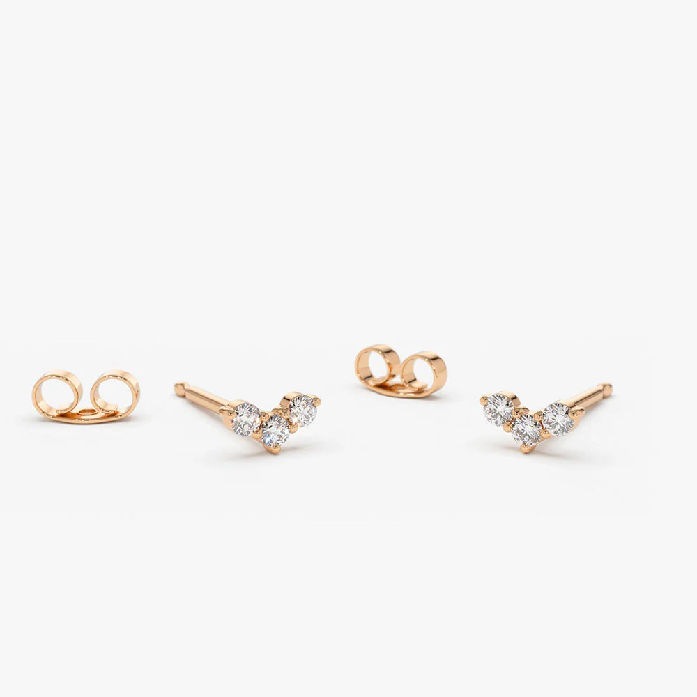 14K Rose Gold Mini Trio Diamond Stud Earrings