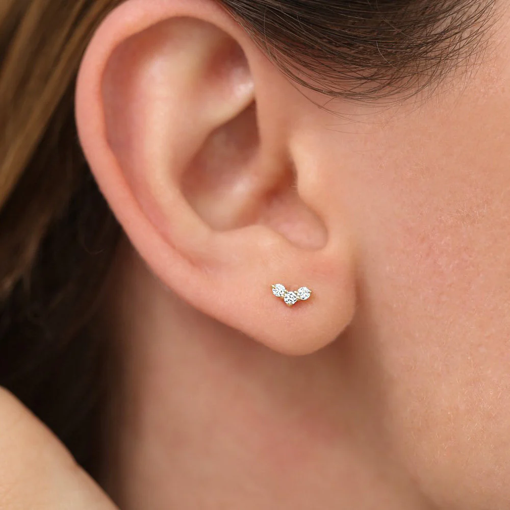14K Rose Gold Mini Trio Diamond Stud Earrings - Image 2