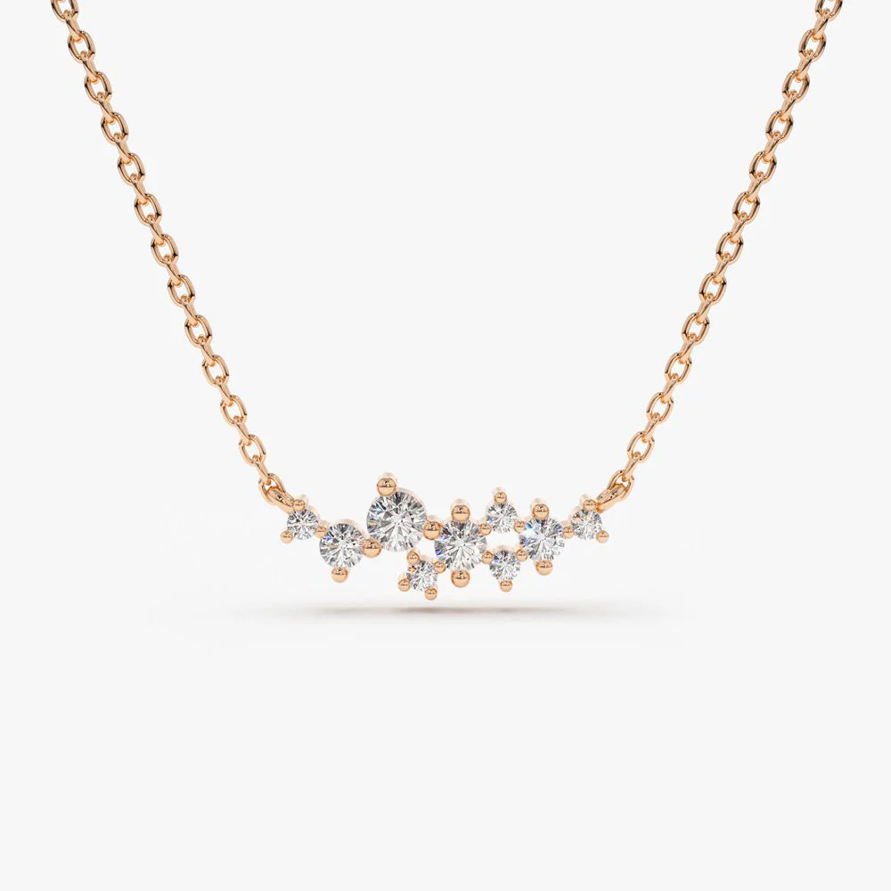 14K Rose Gold Nine Diamond Cluster Necklace