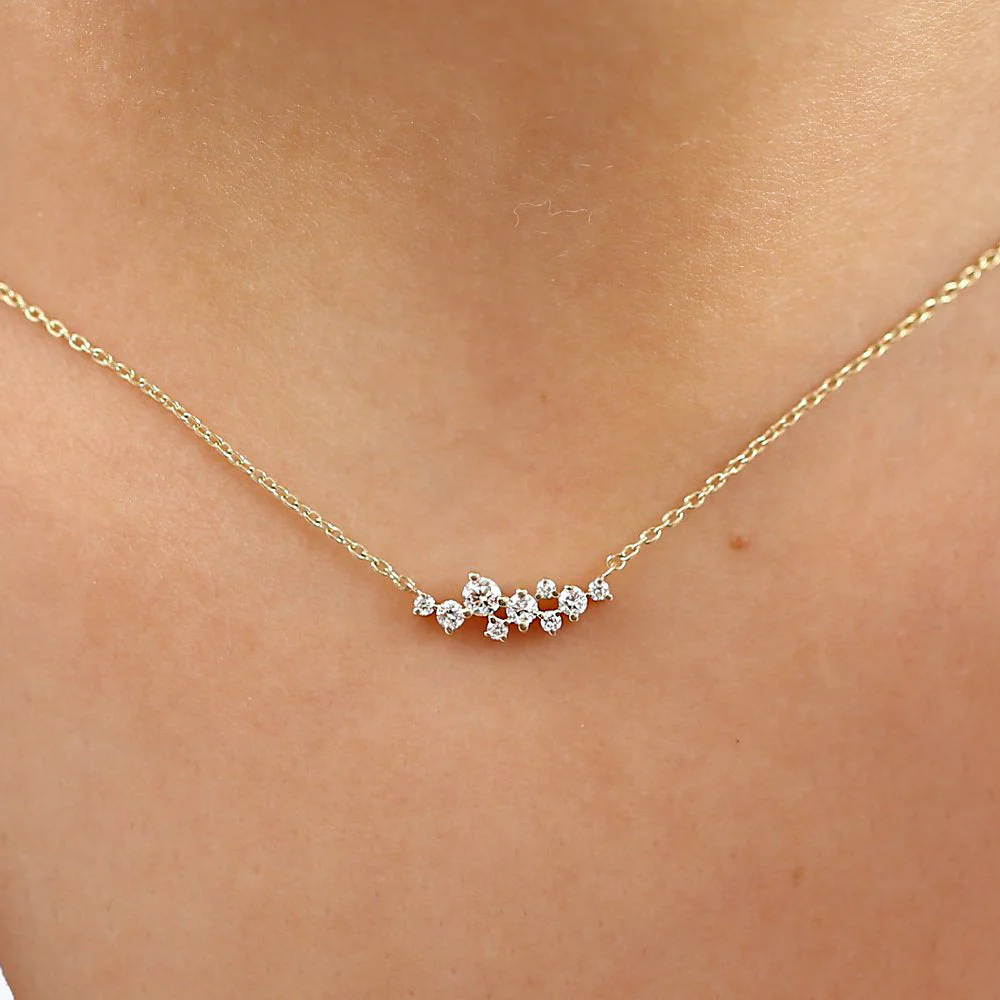 14K Rose Gold Nine Diamond Cluster Necklace - Image 2