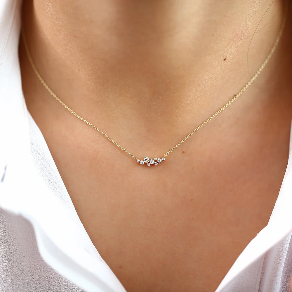 14K Rose Gold Nine Diamond Cluster Necklace - Image 3