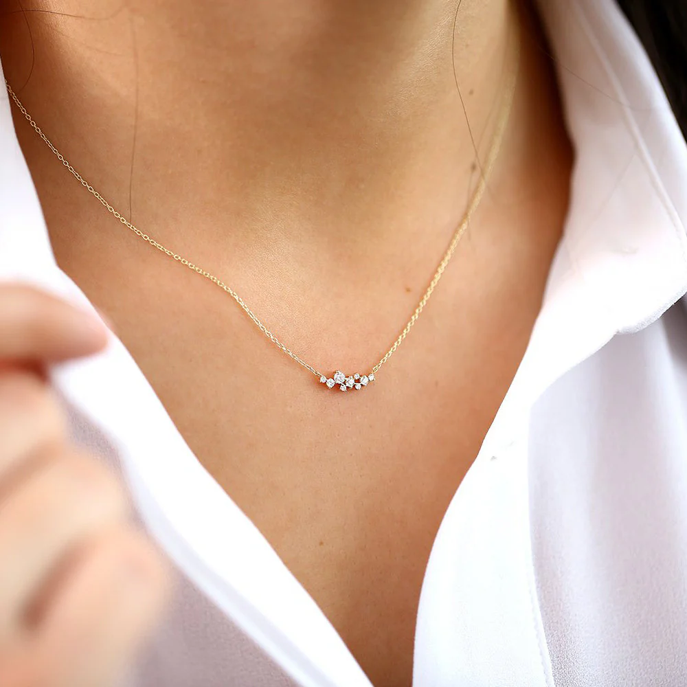 14K Rose Gold Nine Diamond Cluster Necklace - Image 4