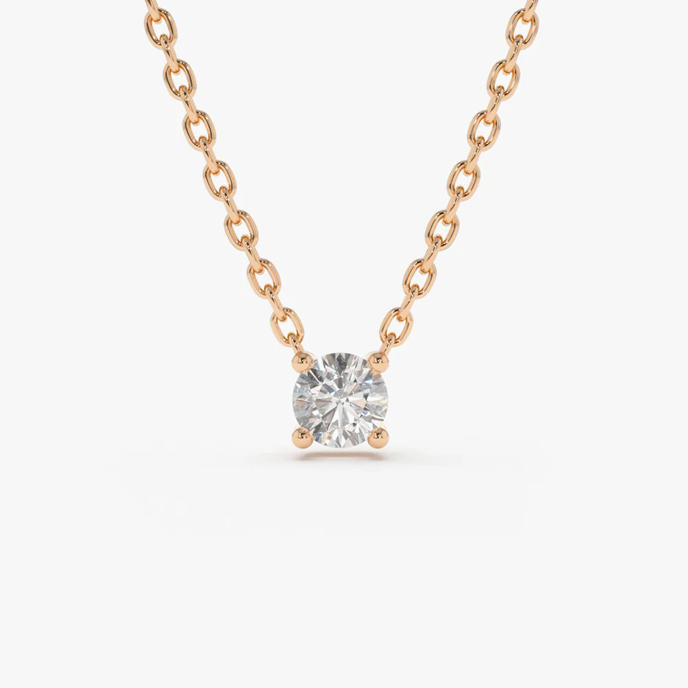 14K Rose Gold Prong Setting Diamond Solitaire Necklace
