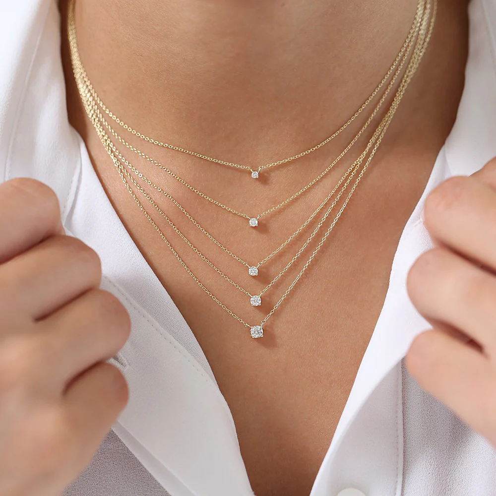 14K Rose Gold Prong Setting Diamond Solitaire Necklace - Image 2