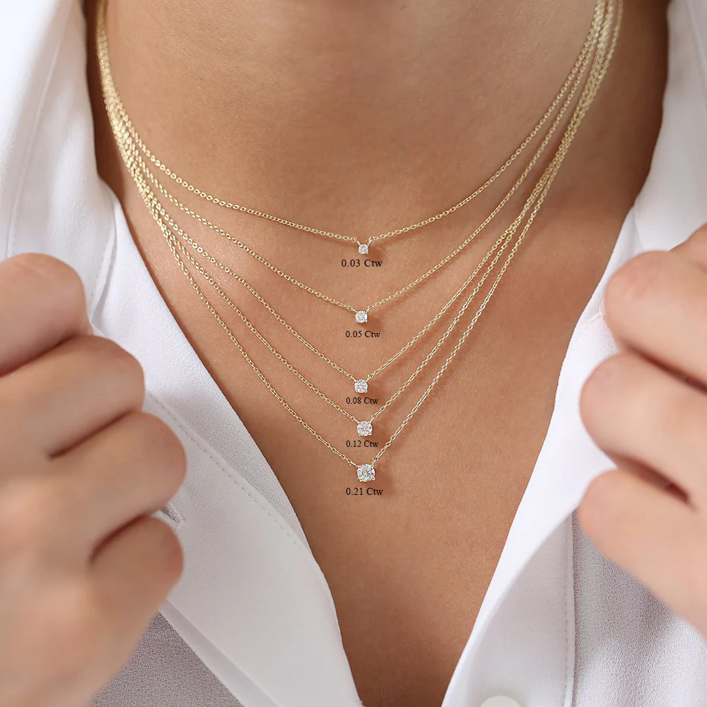 14K Rose Gold Prong Setting Diamond Solitaire Necklace - Image 3