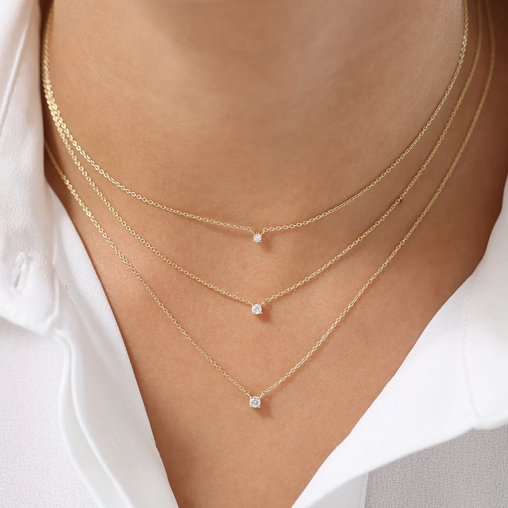 14K Rose Gold Prong Setting Diamond Solitaire Necklace - Image 4