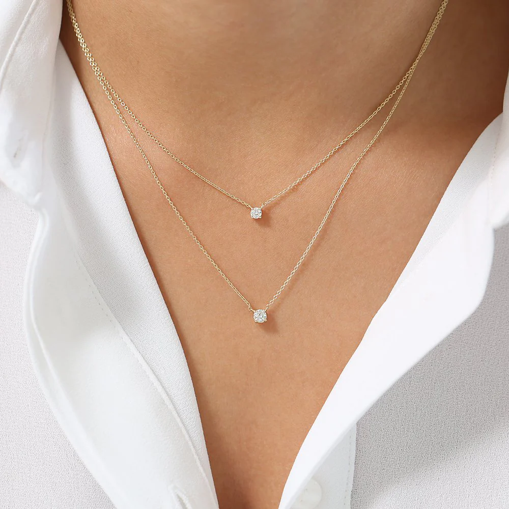 14K Rose Gold Prong Setting Diamond Solitaire Necklace - Image 6
