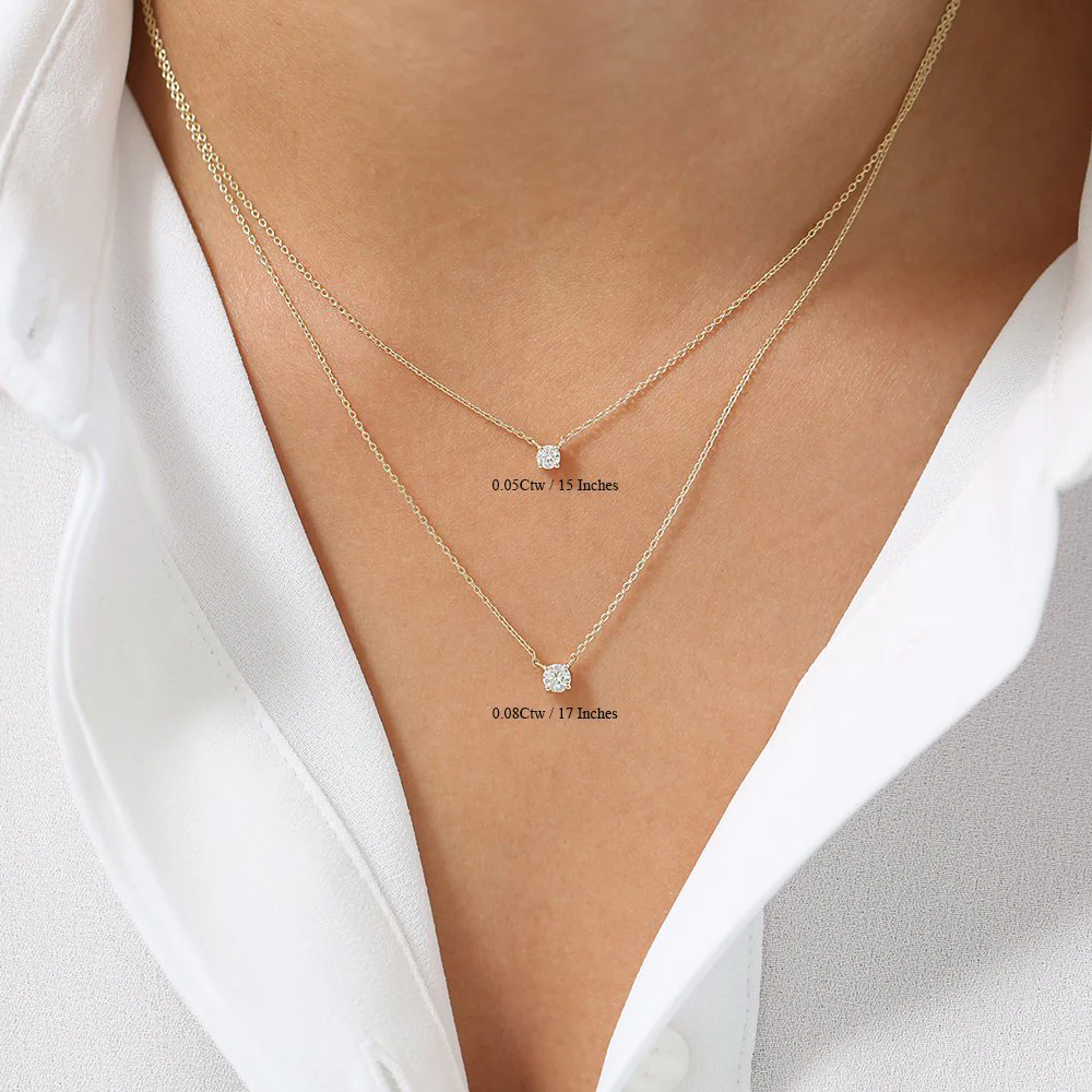 14K Rose Gold Prong Setting Diamond Solitaire Necklace - Image 7
